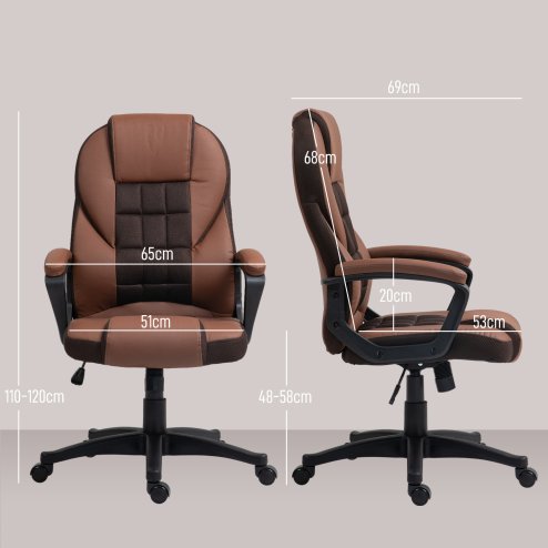 HOMCOM Executive Office Chair, PU Leather High Back Desk Chair, Swivel Computer Chair with Adjustable Height and Tilt Function, Brown