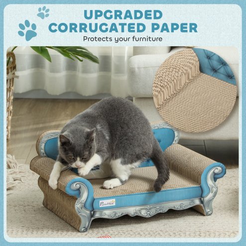 PawHut 2-in-1 Cat Scratcher, Cardboard Cat Scratching Board with Catnip, Cat Scratch Pad for Indoor Cats, 30.5 x 55 x 31.5cm, Light Blue