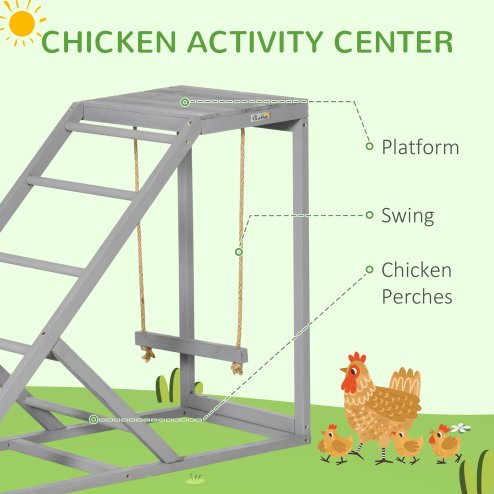 PawHut Chicken Activity Play Set with Swing, Chicken Coop Toy with Ladder, Platform for 2 Chickens, Hens, Grey