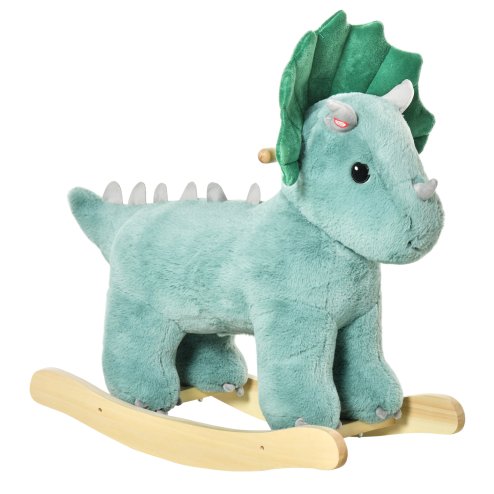 HOMCOM Kids Toddler Rocking Horse Plush Ride On Triceratops Rocker Wooden Base W/ Sound for 3-6 Years Green Image
