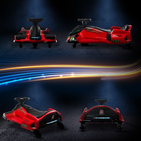 HOMCOM 12V Electric Go Kart for Kids, Battery Powered Ride on Drift Car with Music, Colourful LED Lights, Slow-Start, for Ages 8-12 Years, Red