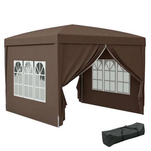 Outsunny 3 x 3 Meters Pop Up Water Resistant Gazebo Wedding Camping Party Tent Canopy Marquee with Carry Bag and 2 Windows, Coffee