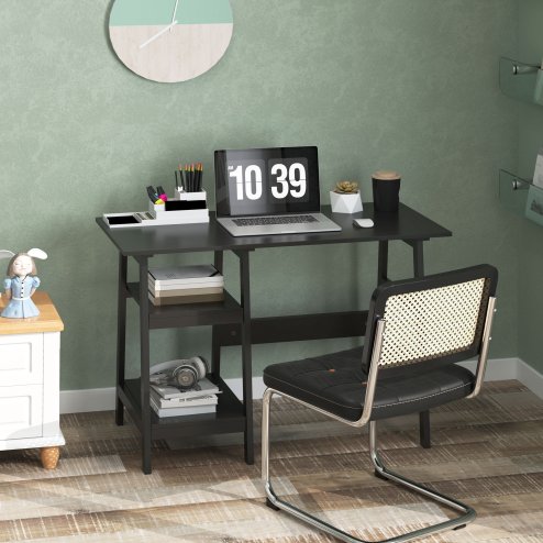 HOMCOM Compact Computer Desk with Storage Shelves, Study Table with Bookshelf, PC Table Workstation for Home Office, Study, Easy Assembly