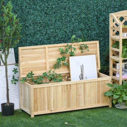 Outsunny Garden Arch Wood Bench Outdoor Storage Box Garden Furniture Chair 115L x 45W x 75Hcm, Natural