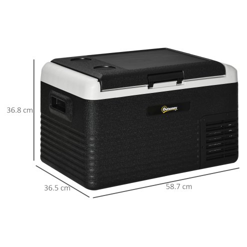 Outsunny 30L Car Refrigerator, Portable Compressor Car Fridge Freezer, Electric Cooler Box with 12/24V DC and 110-240V AC for Camping, Driving, Picnic, Down to -20°C, Grey and Black