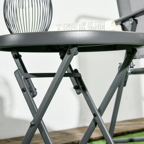 Outsunny ??45cm Garden Side Table, Outdoor Round Folding Patio Table with Imitation Marble Glass Top, Small Coffee Table, White