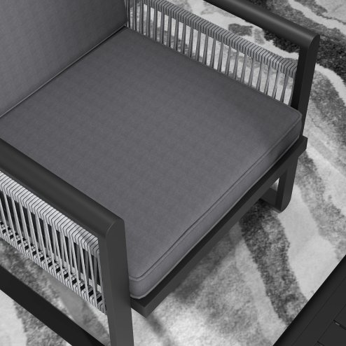Outsunny 4 Pieces Aluminium Garden Furniture Set with Cushions, Patio Furniture Set with Slatted Aluminium Top Coffee Table, Sofa Set with Rope Decoration Weave Armchairs, Black
