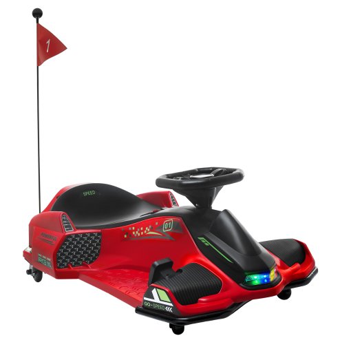 HOMCOM 12V Electric Go Kart for Kids, Battery Powered Ride on Drift Car with Music, Colourful LED Lights, Slow-Start, for Ages 8-12 Years, Red Image