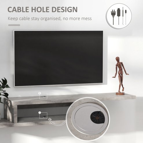 HOMCOM Floating TV Unit, Wall Mounted TV Stand with Open Shelf and 2 Cable Holes, Entertainment Unit for Living Room