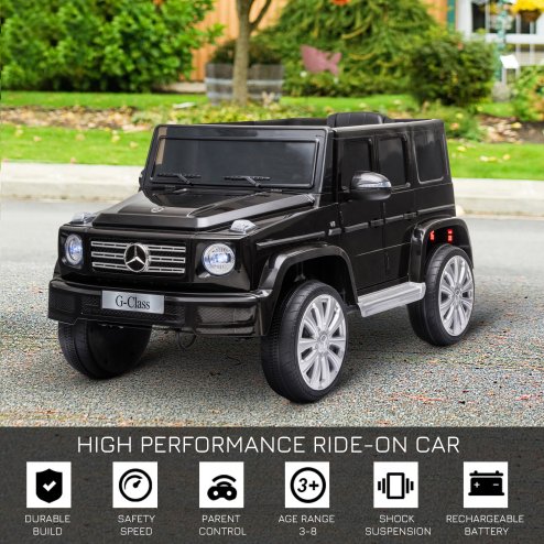 HOMCOM Mercedes Benz G500 Licensed 12V Kids Electric Ride On Car  Toy with Parental Remote Control Battery-powered 2 Motors Music Lights MP3 for 3-8 Years Old Black