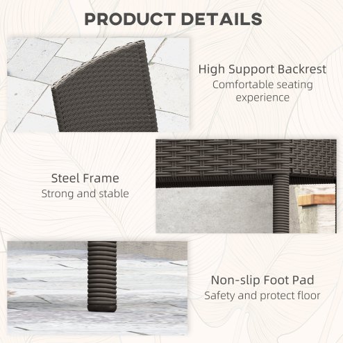 Outsunny 2 Pieces PE Rattan Garden Chairs with Cushion, Patio Wicker Dining Chairs with Backrest for Patio, Deck, Garden, Dark Grey