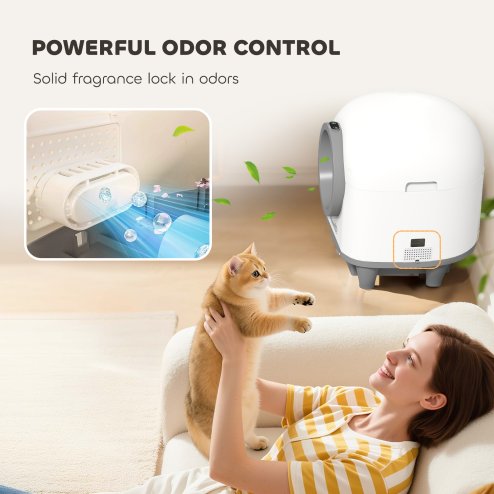 PawHut Self Cleaning Cat Litter Tray, 80L Extra Large Automatic Cat Litter Box with APP Control, Safety Protection, Odor Removal, Kitten Smart Toilet with Rubbish Bag for Multiple Kittens