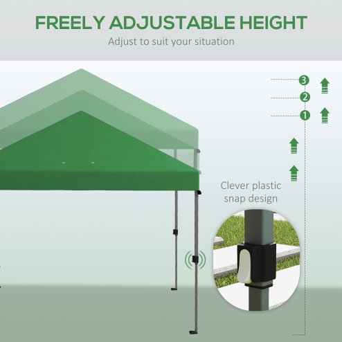 Outsunny 3 x 3(m) Pop Up Gazebo, 1 Person Easy up Marquee Party Tent with 1-Button Push, Adjustable Straight Legs, Wheeled Bag, Stakes, Ropes, Sandbags, Instant Shelter, Green