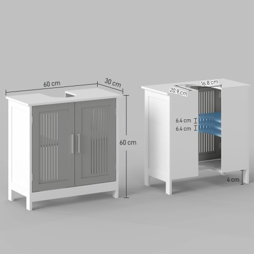 kleankin Modern Under Sink Cabinet with 2 Doors, Bathroom Vanity Unit, Pedestal Under Sink Design, Storage Cupboard with Adjustable Shelves