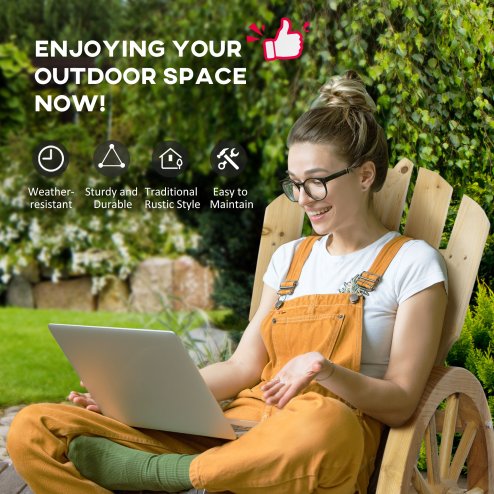 Outsunny Wooden Adirondack Rocking Chair Reclining Armchair Outdoor Garden Furniture Patio Porch Rocker - Natural