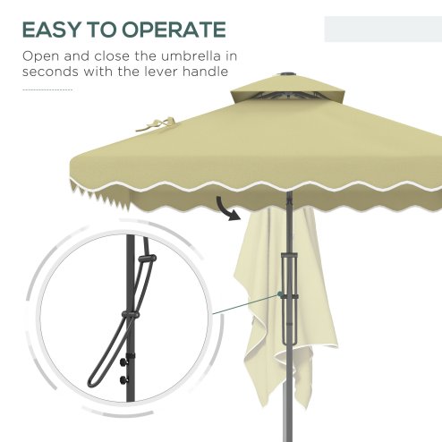 Outsunny 2.5m Cantilever Parasol with Easy Lever, Square Double Top Garden Parasol Umbrella with Ruffles and Cross Base, Overhanging Outdoor Sun Shades, Beige