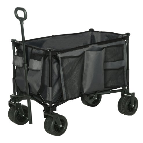 Outsunny Folding Garden Trolley, Cargo Traile on Wheels, Collapsible Camping Trolley, Outdoor Utility Wagon with Steel Frame and Oxford Fabric, Dark Grey
