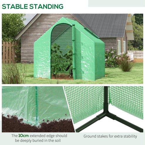 Outsunny Walk In Tomato Greenhouse Garden Outdoor Mini Greenhouse Flower Planter Steel Frame with Zipped Door & Window, PE Cover, 180 x 100 x 168CM, Green