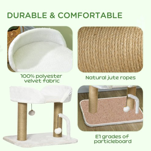 PawHut Cat Scratching Post Cat Tree Tower With Bed for Indoor Cats Scratcher Toy Balls 48 x 38 x 42cm - White