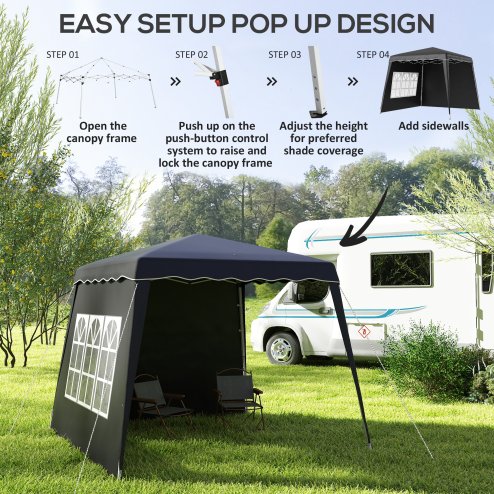 Outsunny 2.4 x 2.4m Pop Up Gazebo Canopy Tent with 2 Sidewalls and Carry Bag, Height Adjustable, UV50+ Party Tent Event Shelter for Garden, Patio, Black