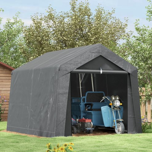 Outsunny 3 x 3(m) Garden Storage Tent, Portable Shed with Heavy Duty Galvanised Steel Frame, Ventilation Window, Roll-up Zipper Door, for Bike, Motorbike, Garden Tools, Dark Grey