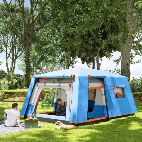 Outsunny 4-6 Man Camping Tent, Double Layer Tunnel Tent with Porch, Living Area and 2 Bedrooms, Sewn in Groundsheet, 3000mm Waterproof and UPF 30+, Portable with Bag, Blue