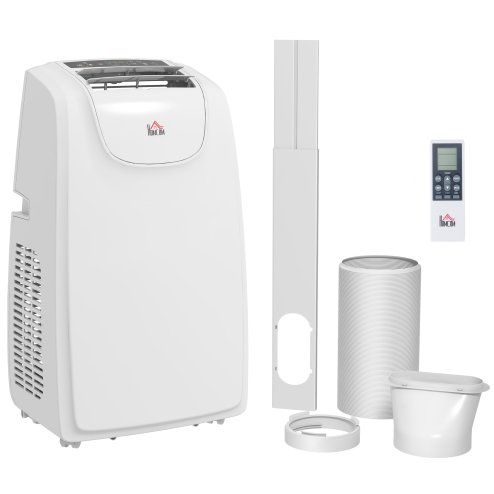 HOMCOM 12,000 BTU Portable Air Conditioner, 4-in-1 Dehumidifier Cooling Fan with Quiet Mode, Remote, LED Display, 24H Timer, Wheels, 35m², Window Venting Kit, Child Lock, White