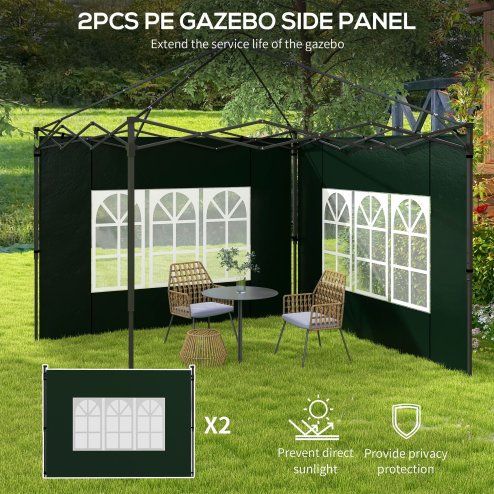 Outsunny Gazebo Side Panels with Window for 3x3(m) or 3x6m Gazebo Canopy, 2 Pack Sides Replacement, Green