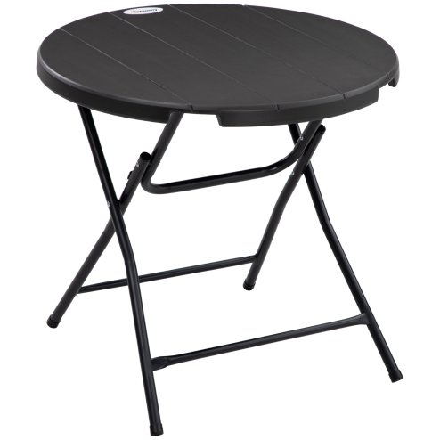 Outsunny Foldable Garden Dining Table, Round Outdoor Table with HDPE Tabletop and Steel Frame for Patio and Garden, Dark Grey