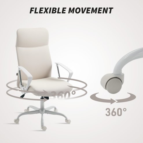 HOMCOM Executive Office Chair, Fabric Computer Desk Chair with High Back, Swivel Wheels, Armrest, Height Adjustable for Home, Cream White