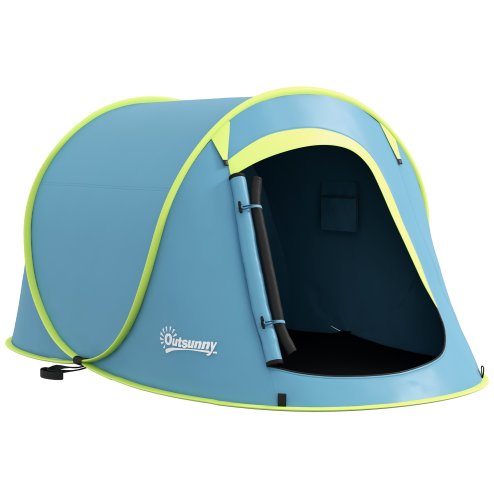 Outsunny 2 Man Pop up Tent, Camping Tent, 2000mm Waterproof with Portable Carry Bag for Fishing Hiking Backpacking, Blue