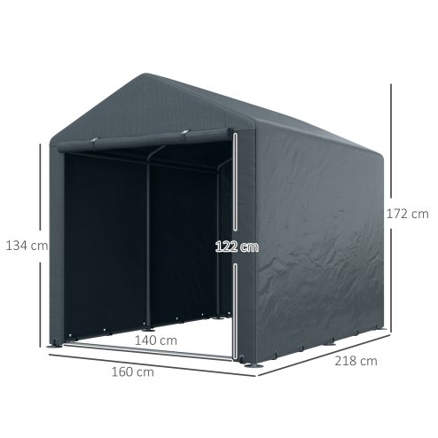 Outsunny 1.6 x 2.2m Garden Storage Shed Tent, Portable Shed Shelter with Galvanised Steel Frame and Large Door, for Motorbike, Garden Tools, Bike Storage, Dark Grey