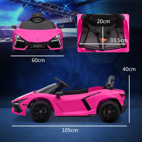 AIYAPLAY Lamborghini Revuelto Licensed Electric Car for Kids with Butterfly Doors, 12V Kids Electric Ride On with Suspension, Remote Control, LED Lights, Horn, USB, MP3 for 3-5 Years, Pink