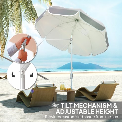 Outsunny 2m Beach Umbrella Portable with Sand Anchor, Adjustable Height & Tilt Beach Parasol with Carry Bag, UPF50+ UV Protection Sunshade Shelter, Grey