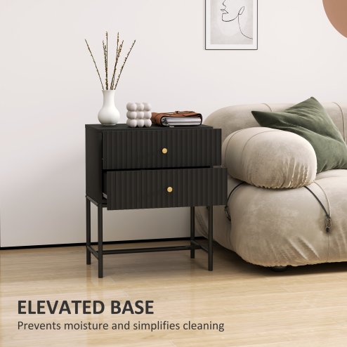 HOMCOM Bedside Table with 2 Drawers, Modern Bedside Cabinet with Storage and Metal Legs for Bedroom, Living Room, Black
