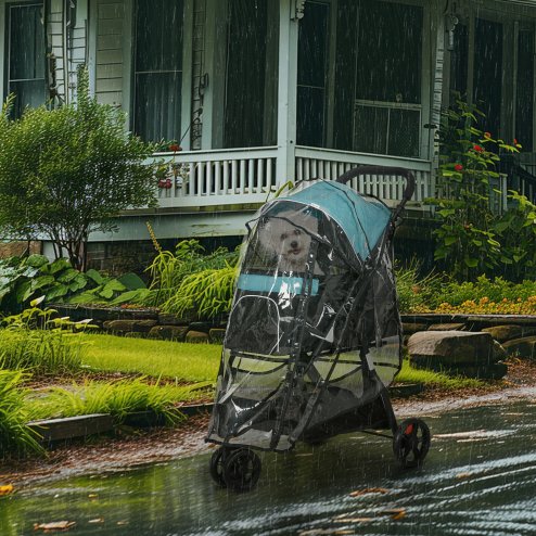 PawHut Dog Pram with Rain Cover Pet Stroller, Foldable Dog Pushchair for Small and Miniature Dogs, Cats - Dark Green