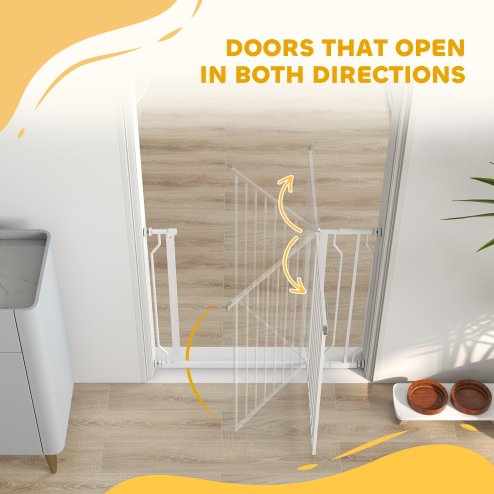 PawHut Dog Gate Wide Stair Gate w/ Door Pressure Fit Pets Barrier for Doorway, Hallway, 76H x 75-95W cm - White