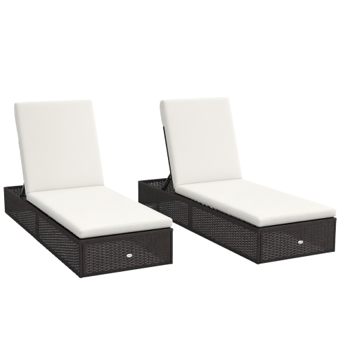 Outsunny PE Rattan Sun Loungers Set of 2, Five-level Adjustable Recliner Chairs w/ Soft Padded Cushion for Patio, Garden, Mixed Brown
