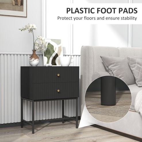 HOMCOM Bedside Table with 2 Drawers, Modern Bedside Cabinet with Storage and Metal Legs for Bedroom, Living Room, Black