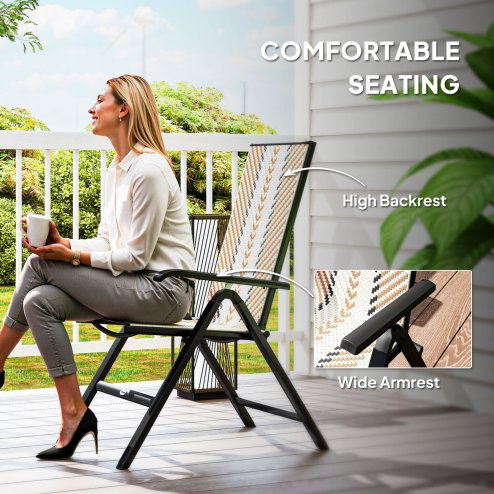 Outsunny Rattan Folding Chair Outdoor, 5-Position Adjustable Wicker Garden Dining Chair with High Backrest, Wide Armrest, for Patio, Terrace, Balcony, Orange