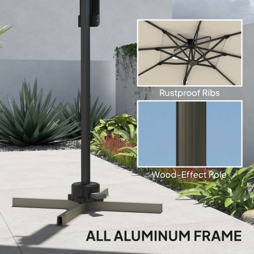 Outsunny 3.7 x 2.7 m Cantilever Parasol w/ 360 Rotation and Easy Tilt Adjustment, Aluminium Hanging Offset Outdoor Umbrella w/ Double Top and Cross Base, UPF50+ Hanging Sun Shade, Black