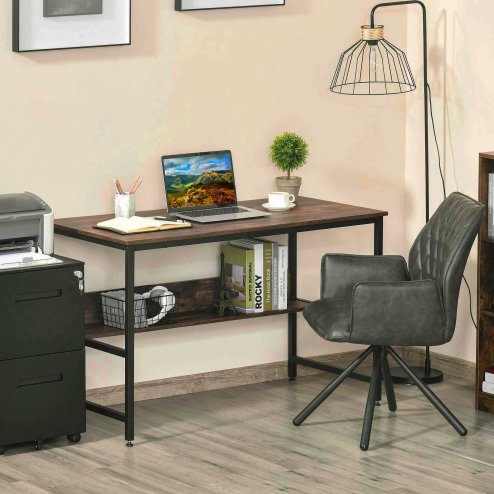 HOMCOM Computer Desk with Storage Shelf, 120 x 60cm Home Office Desk with Metal Frame, Study Table, Easy Assembly