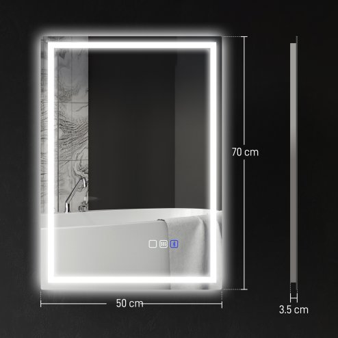 HOMCOM Bluetooth Bathroom Mirror with LED Lights, Illuminated Backlit Wall Mounted Vanity Mirror with 3 Colours Dimmable, Clock, Anti-Fog, Memory & Touch Switch, IP44