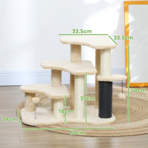 Pet Steps for Bed and Sofa Dog Cat Stairs w/ Scratching Tickling Post, Beige