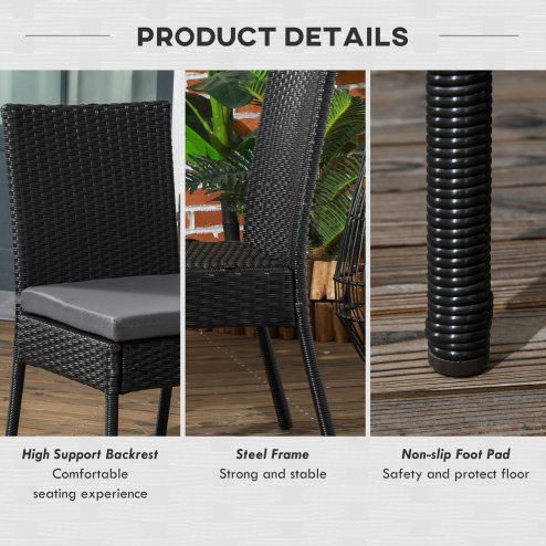 Outsunny 4 Pieces PE Rattan Garden Chairs with Cushion, Patio Wicker Dining Chairs with Backrest for Patio, Deck, Garden, Black