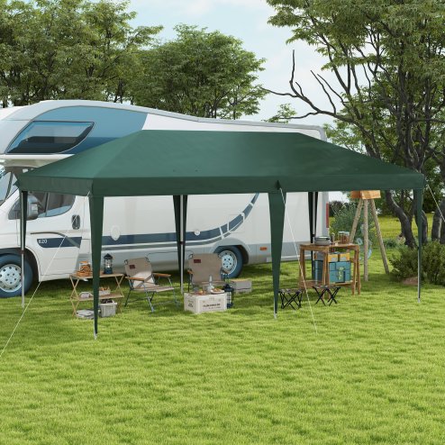 Outsunny Pop Up Gazebo 3 x 6m, Foldable Canopy Tent, Height Adjustable Wedding Awning Canopy w/ Carrying Bag, Green