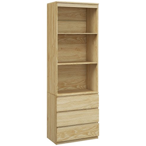 HOMCOM 180cm Tall Bookcase with Storage, Free Standing Bookshelf with 3 Shelves and 3 Drawers, Display Cabinet for Living Room, Home Office, Bedroom