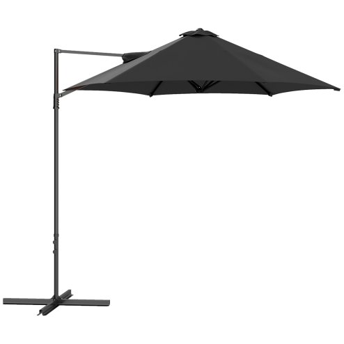 Outsunny 2.5M Garden Cantilever Parasol, Offset Roma Patio Umbrella Hanging Sun Shade Canopy Shelter with 360 Rotation and Cross Base, Black