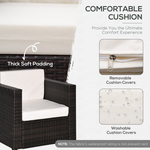 Outsunny Single Seater Rattan Chair, PE Wicker Garden Armchair with 10 cm Thickened Cushion, All-Weather Rattan Garden Chair with Armrests, Brown