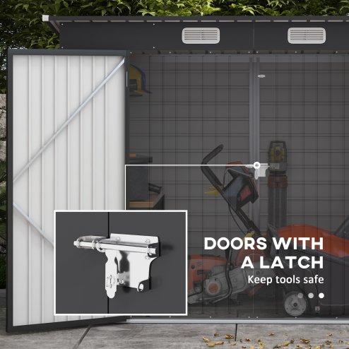 Outsunny 8 x 4FT Garden Shed, Galvanised Metal Shed, Easy to Assemble, Outdoor Tool Storage Shed with Pent Roof, Lockable Door and 2 Vents, Grey